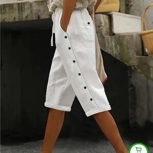 Women's White Button-Detail Shorts summer pants